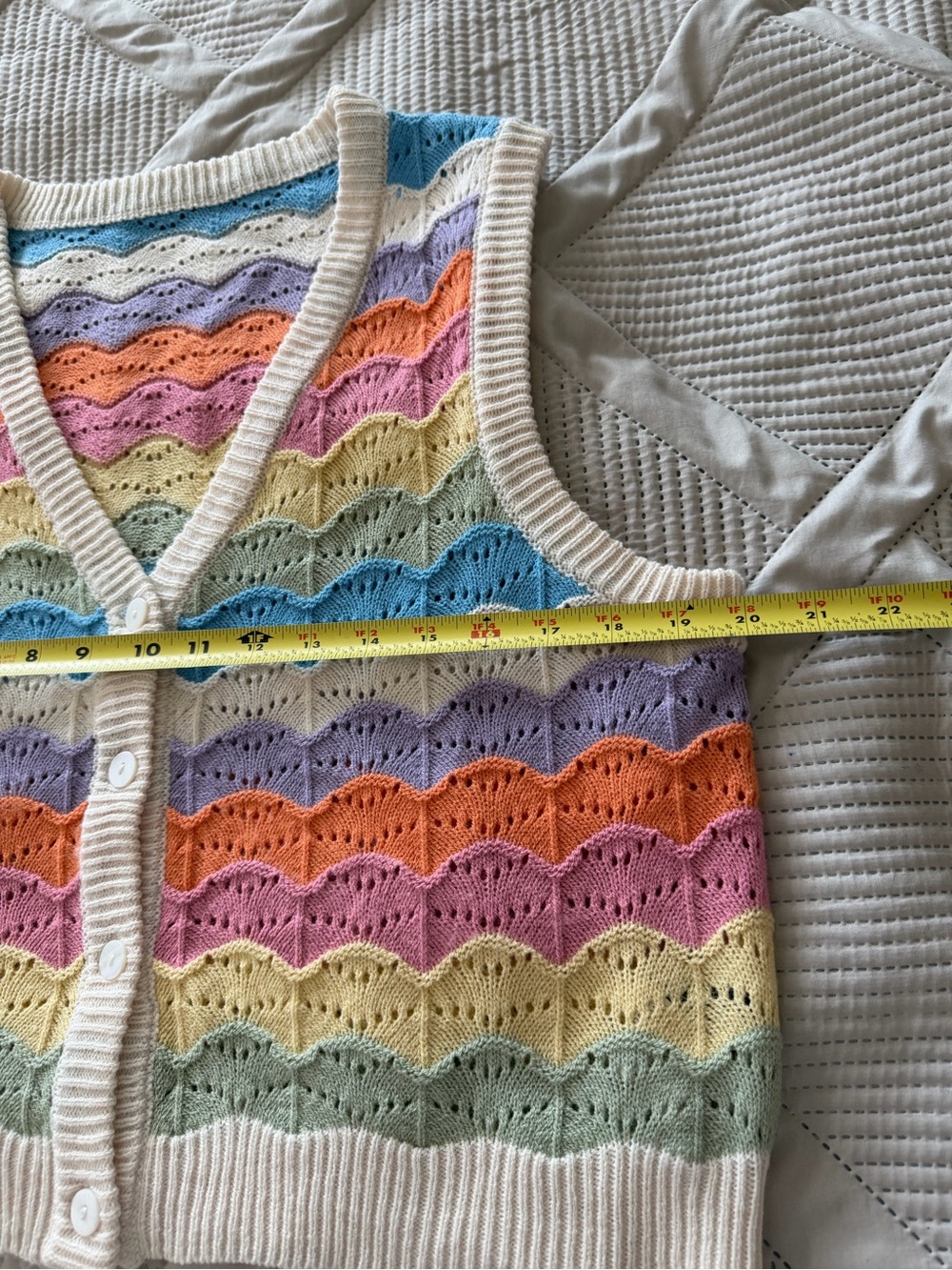 SHEIN Cream V-Neck Button-Front Sweater Vest with Pastel Stripes - Picture 4 of 9